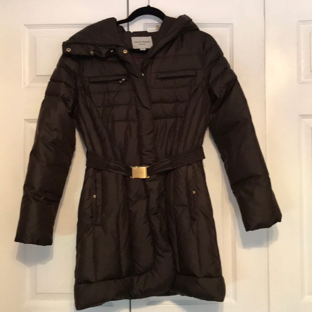 Cole Haan Midi Length Feather Coat